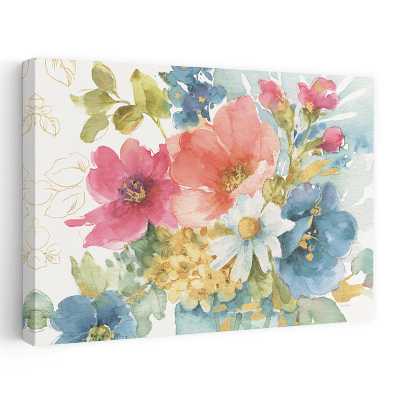 My Garden Bouquet I - Blue Bouquet Daisies Florals Art, H 32 po x l 48 po