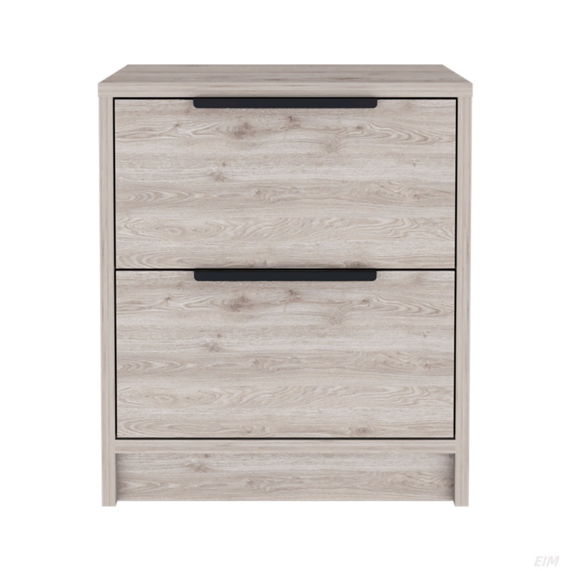 Table de chevet, table de bout, table d'appoint à deux tiroirs, poignée en métal, Gris