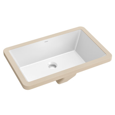 KRAUS Elavo. Lavabo de salle de bain rectangulaire encastré en céramique blanche avec trop-plein, KCU-242