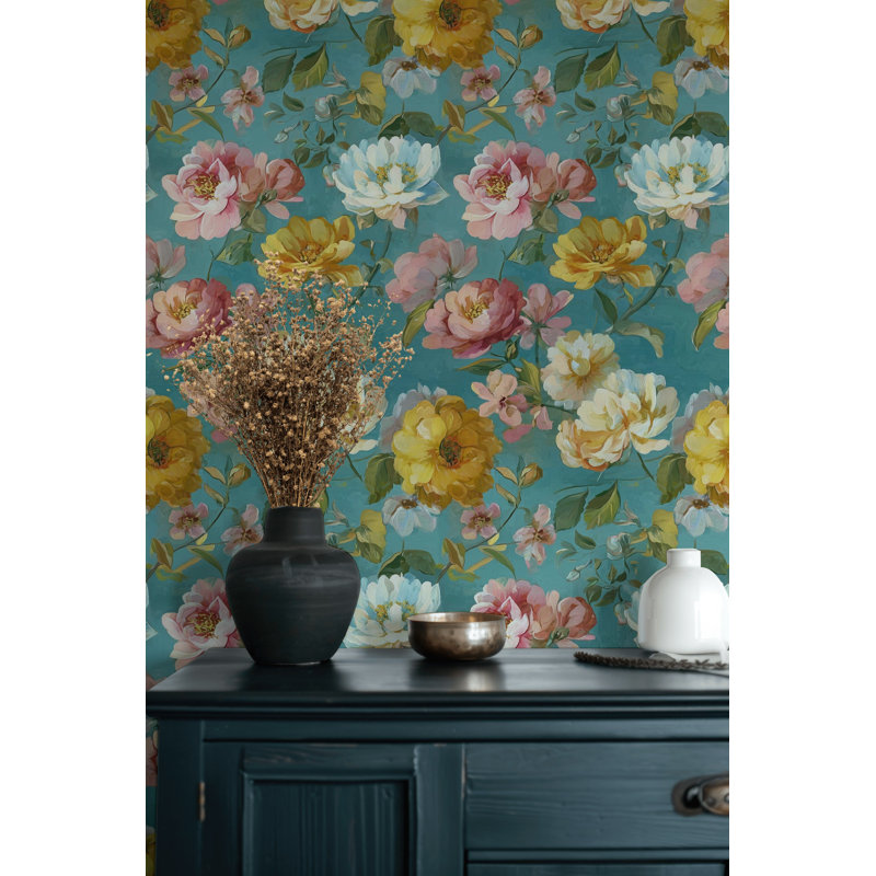 Papier peint floral rétro avec motif floral pelez et collez