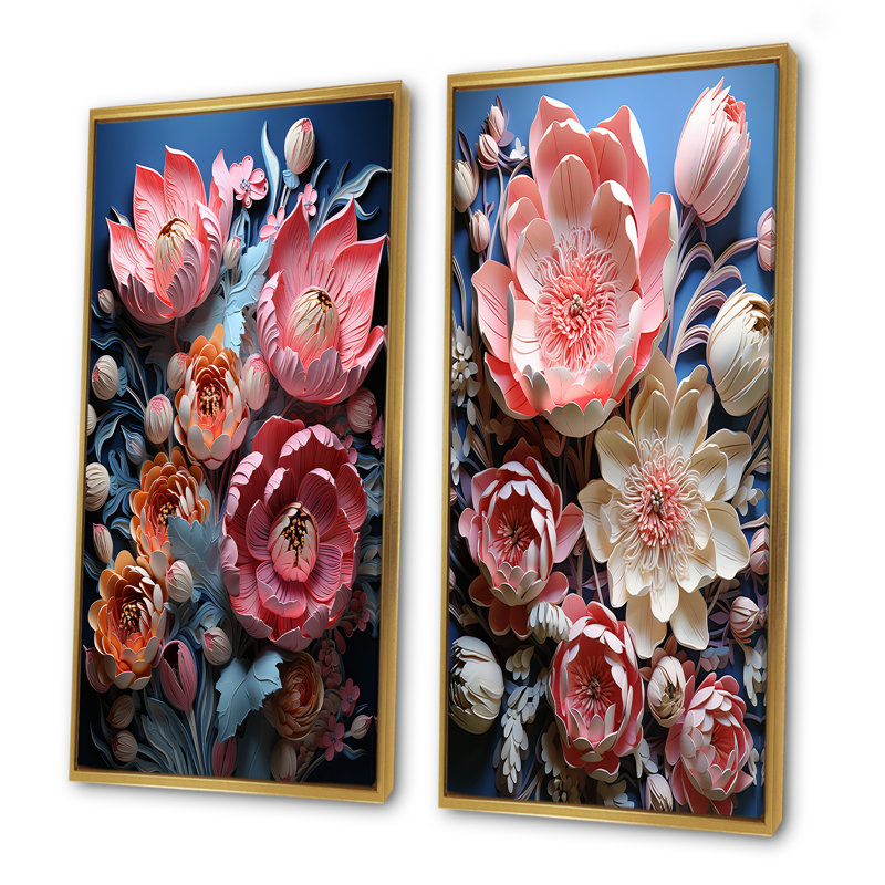 Ensemble de 2 Tulipes néon Bloom, Cadre flottant doré, H 28 po x l 25 po