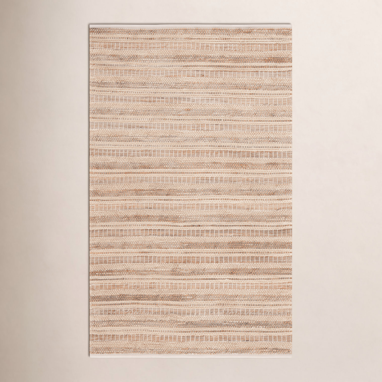 Brown Beige Hand-Woven Striped Wool Rug, Rectangle 6' x 9'