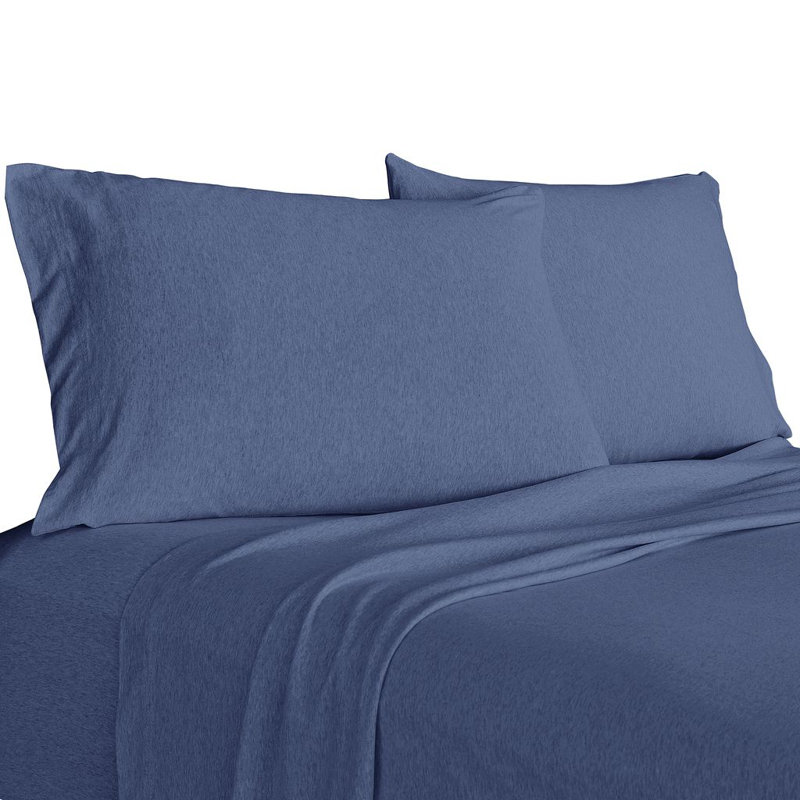 Brooklyn Flat Jersey Knit Sheet Set, Blue, King Sheet Set with 2 Pillowcases 