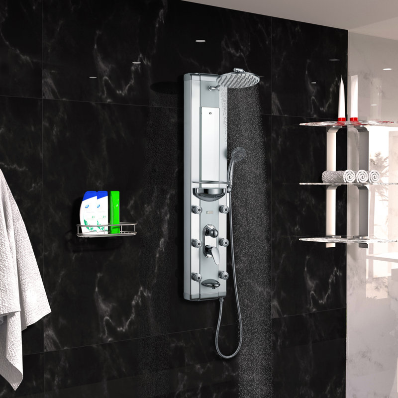 Panneau de douche en alliage d'aluminium 50 po avec pomme de douche réglable