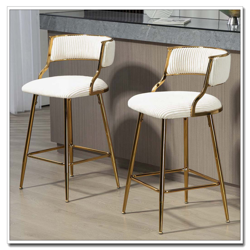 Tabourets de bar en velours côtelé, Beige