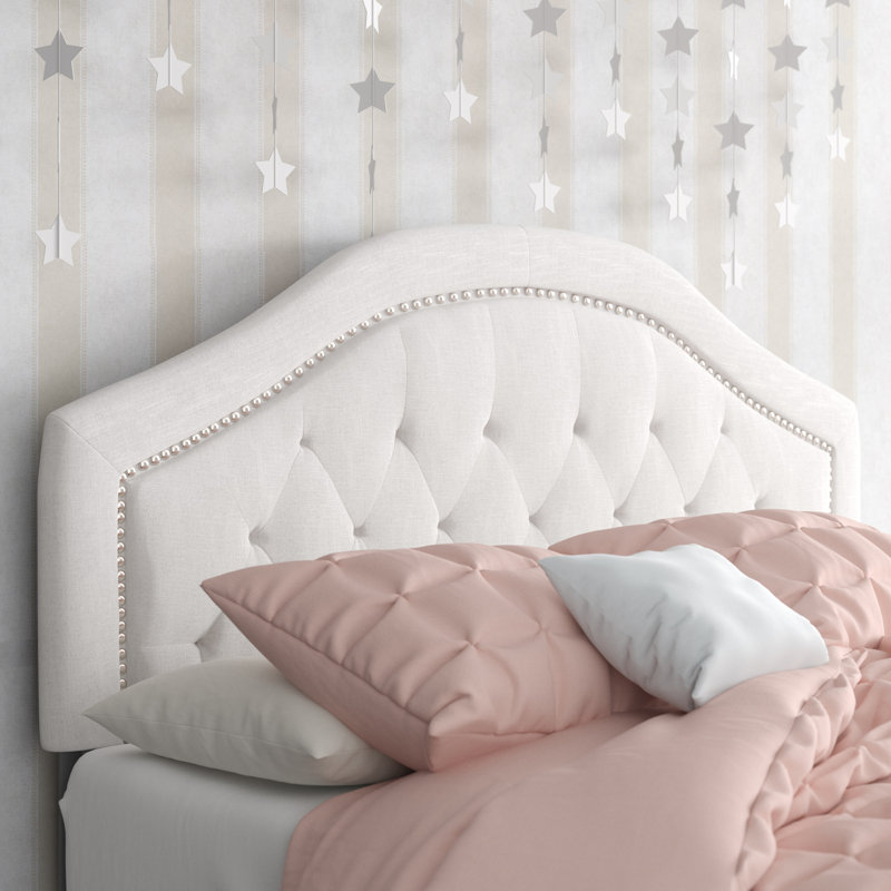Tête de lit tapissier à panneau en métal Danni, Mélange de polyester ivoire, Double / grand