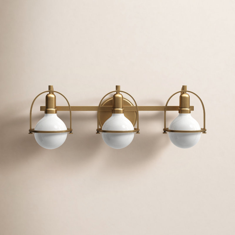 Damiana Bath Vanity Light - G40 Bulb in Photos (not included), Heritage Brass, 3 Lights, 9" H x 25" W x 7.5" D