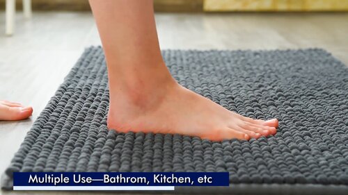 Subrtex Chenille Bathroom Rugs Soft Non-Slip Super Water Absorbing Shower Mats (Light Gray, 16*24)