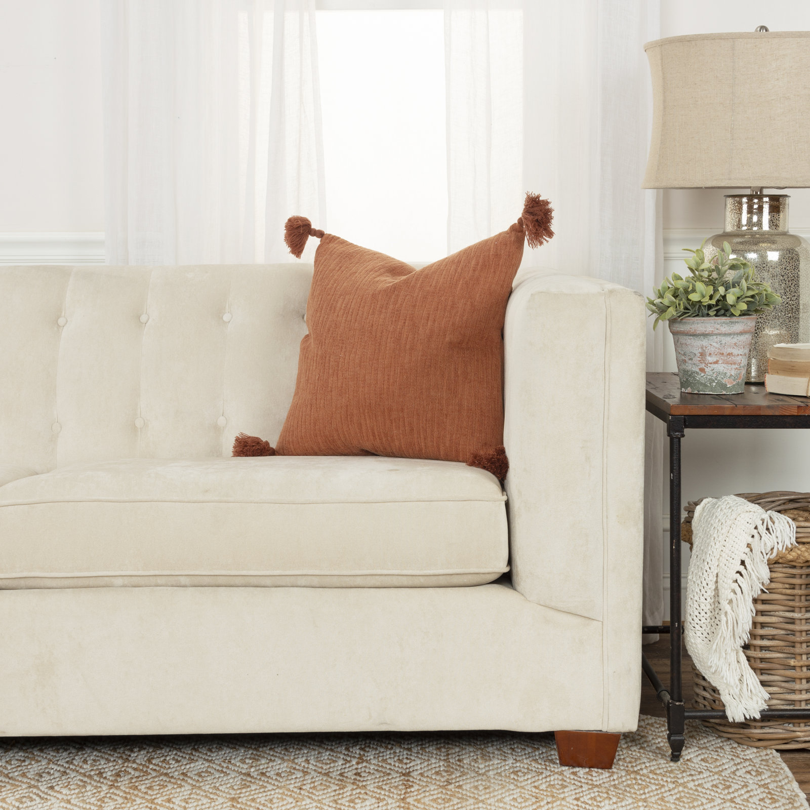 Colombina Embroidered Cotton Throw Pillow, Brown