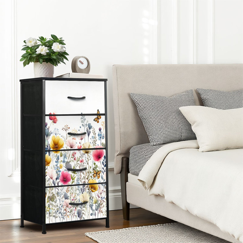 4 Drawer Dresser for Bedroom, Narrow Chest of Drawers, Wooden Top and Study Iron Frame 18"x37.5"-(WxH)