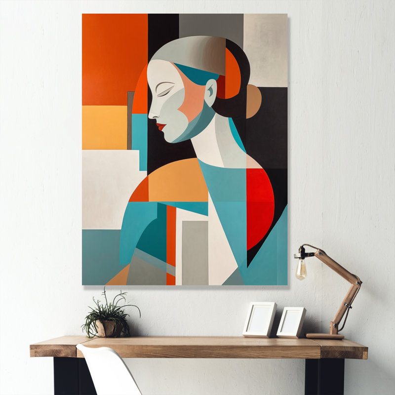 Portrait de femme Mid-Century sur toile, H 20 po x l 12 po x P 1 po