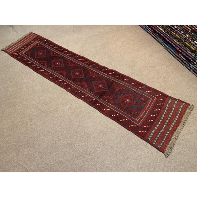 Tapis de couloir rétro 1,10 pi x 7,11 pi, tapis kilim en laine tissé à la main afghane, kilim Mashwani, tapis géométrique, tapis de couloir tribal, tapis de couloir