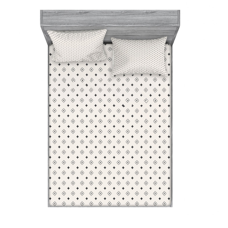 Microfiber Floral Sheet Set, Queen Sheet Set with Fitted Sheet, Old Fashi Geometric
