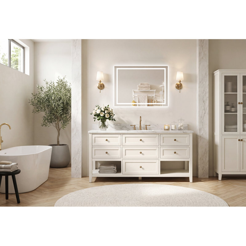Super Bright LED Bathroom Mirror with Front&Back Lighting,Anti-Fog, Tempered Glass, 3-Colors, Dimmable Brightness, with ETL/UL