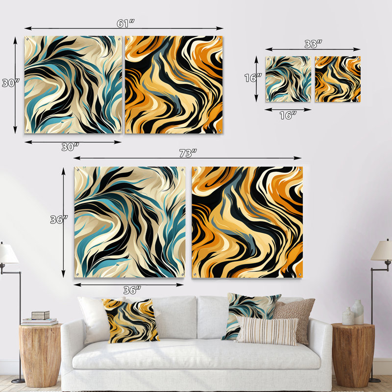 Cossio - Ensemble de 2 peintures murales abstraites en acrylique, H 30 po x l 61 po