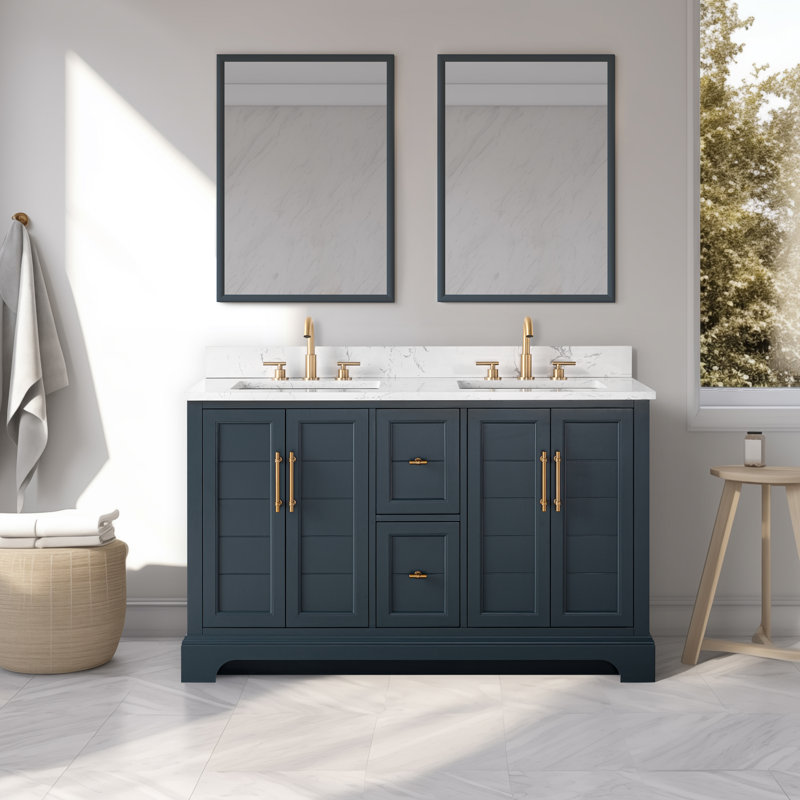  54" Freestanding Double Sink Bathroom Vanity with Top, Vintage Blue