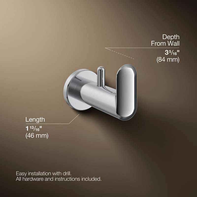 Kumin Wall Mounted Robe Hook, Polished Chrome