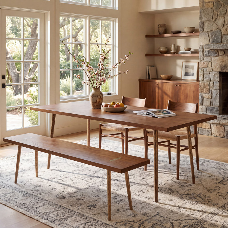 Table de salle à manger de luxe à effet grain de bois avec pieds en métal, Naturel
