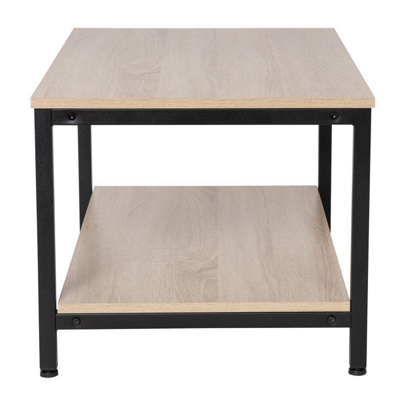 Driftwood and Black Metal Rectangular Coffee Table with Shelf