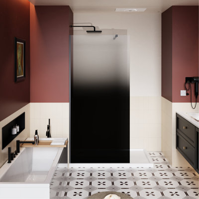 31.5" X 72" Walk - In Shower Door, Black Gradient Style, 1/4 Inch Thick Tempered Glass, Stain , Lightweight Aluminum Support Bar, Seamless Design, Left Fixed Right Sliding For Bathroom Flexibility 34