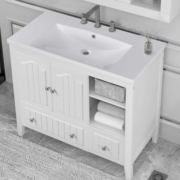 TOLOYE 36'' Free Standing Single Bathroom Vanity with Ceramic Top | Wayfair