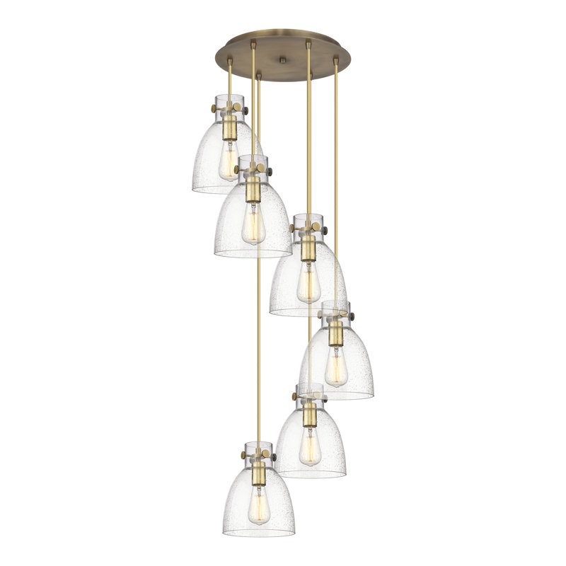 Luminaire suspendu 6 lumières Amrith, Laiton brossé, Bullé