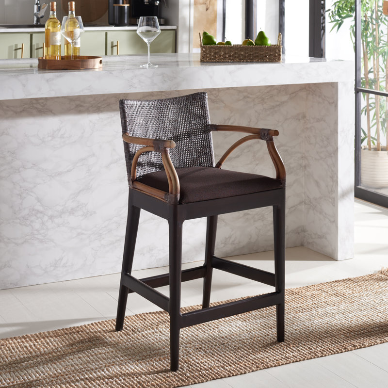 Caedon Gianni Rattan Upholstered Counter Stool, Brown/Gray Seat/Brown Frame