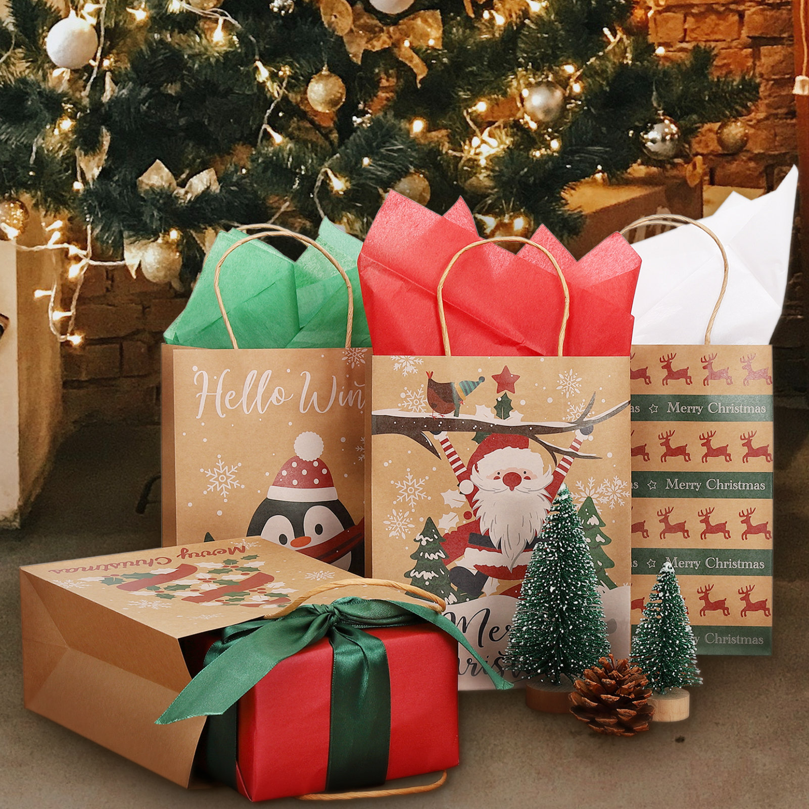 Sangdo Christmas Gift Bags with Tissue Paper 30 PCS Christmas