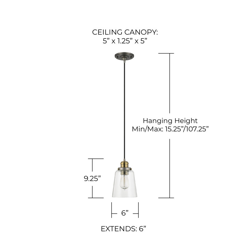 Luminaire suspendu 1 lumière à une cloche, Graphite vieilli avec laiton