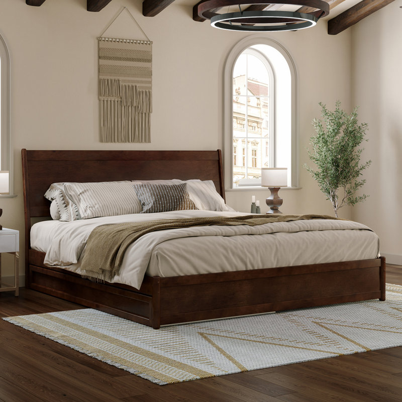 Avdesh Solid Wood Sleigh Trundle Extra Bed, King, Walnut