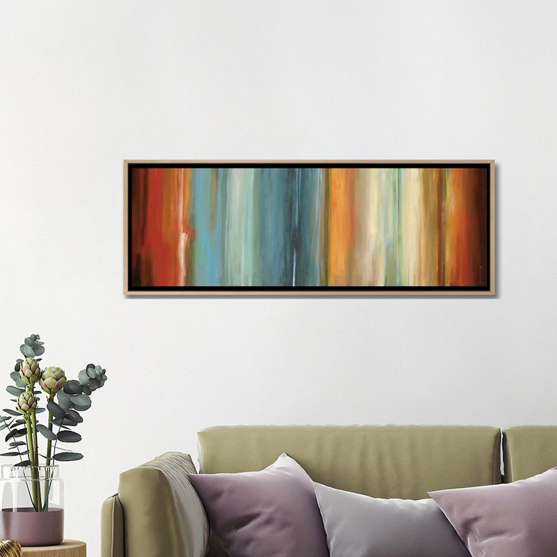 Flow II by Max Hansen - Panoramic Print on Canvas, 30.48 cm H x 91.44 cm W x 4.445 cm D, Oak Floater Framed