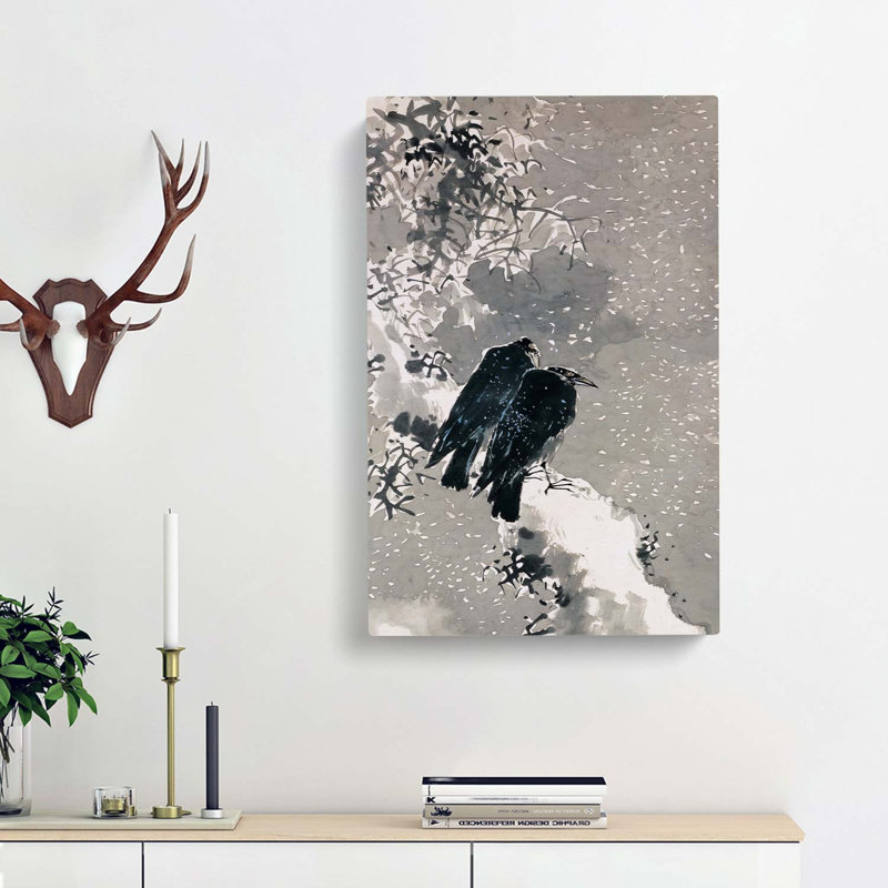 Two Crows by Yosa Buson - Wrapped Canvas Painting, 60cm H x 40cm W x 3cm D