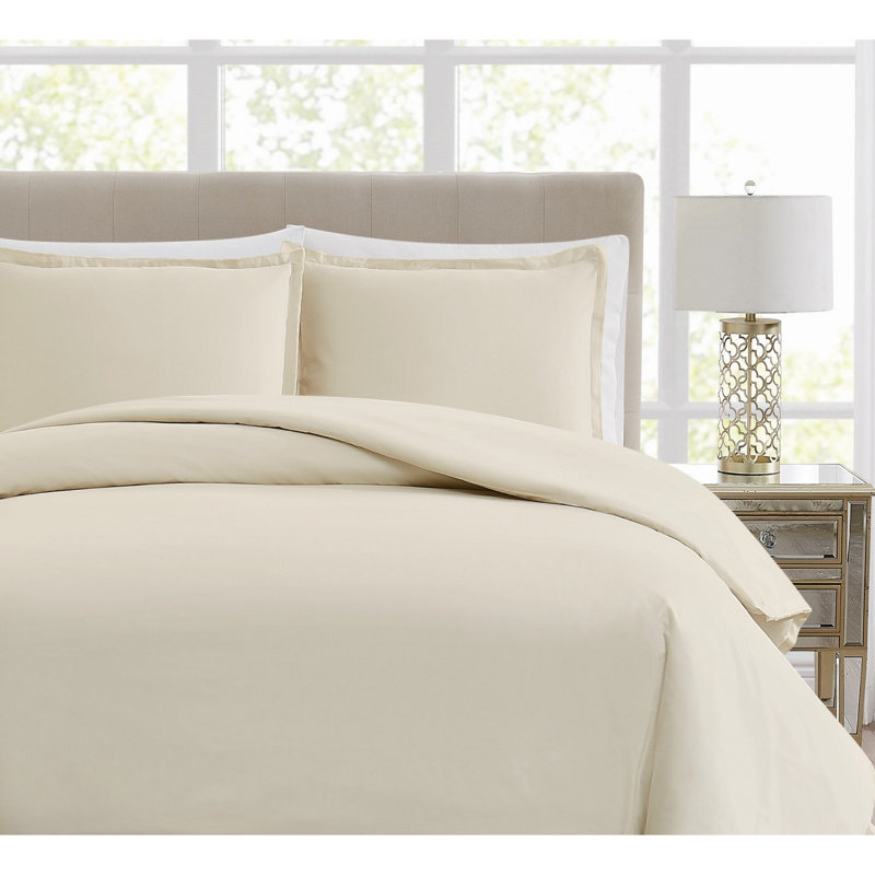 Borghese Roma 400TC Percale Cotton 3 Piece Duvet Set, King Duvet Cover + 2 Shams, Khaki