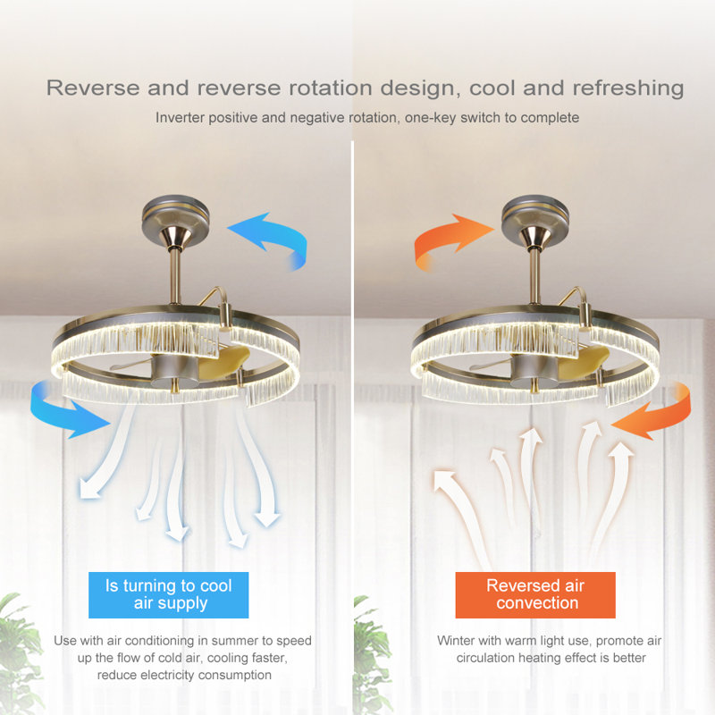 Led Crystal 3-blade Ceiling Fan With Light Indoor Living Room Bedroom Ceiling Fan With Light