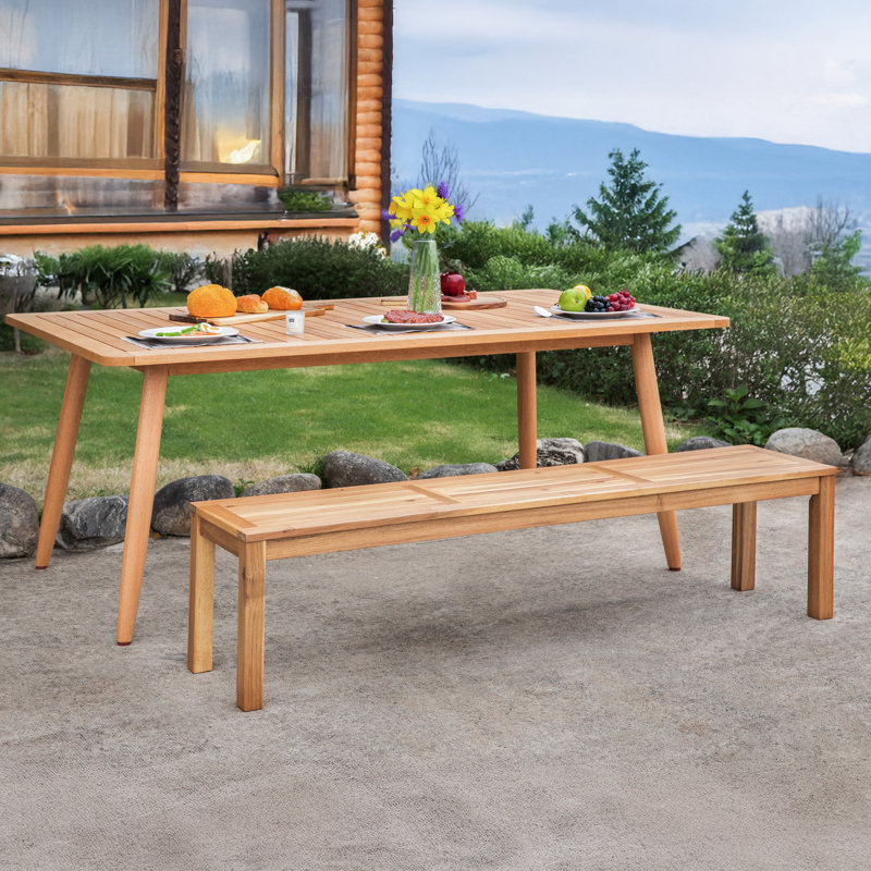 Solid Acacia Wood Slatted Outdoor Backless Bench