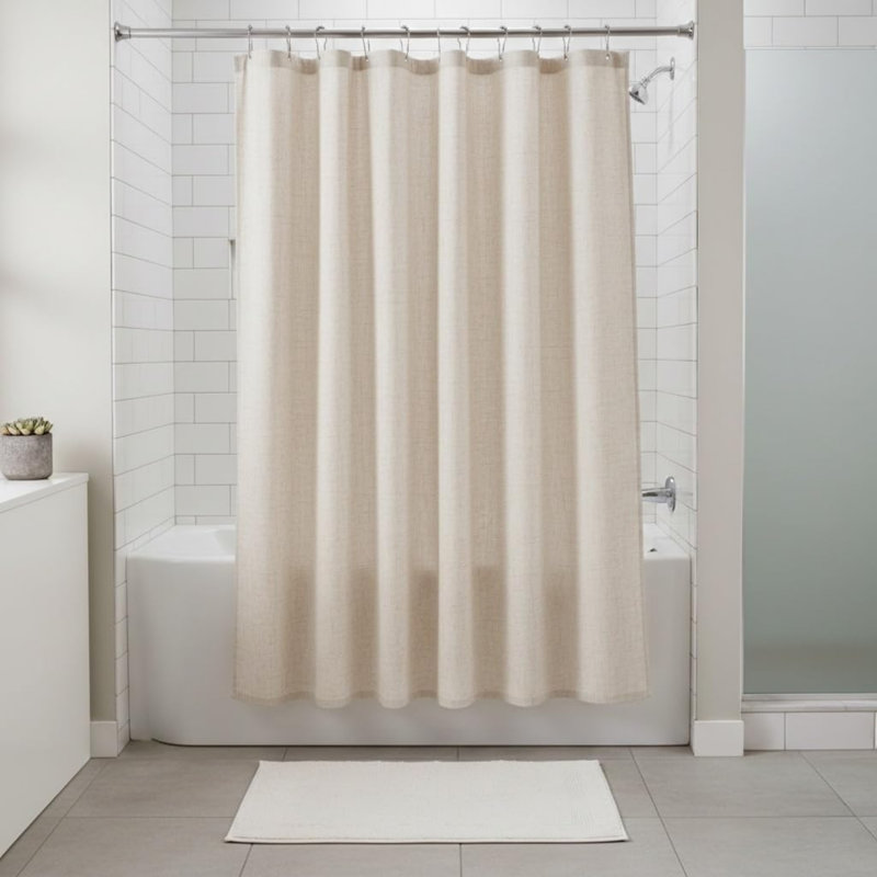 Beige Linen Shower Curtain, 180 x 180 cm Farmhouse Boho Neutral Bathroom Decor Bath Curtain with 12 Hooks