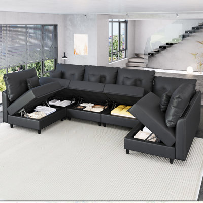 Canapé modulaire en U avec rangement 6 pièces Zendajas