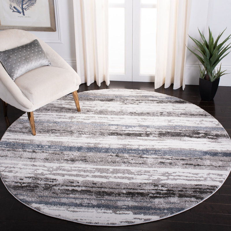 Southport Stripe Gray/Blue Area Rug, Round 6'7"