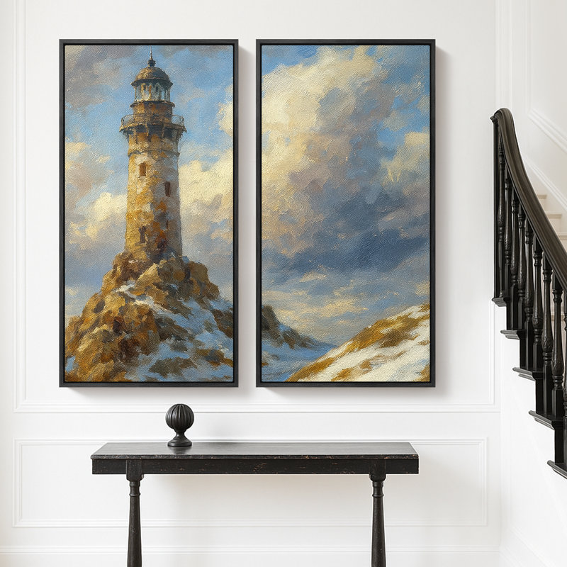 Grand ensemble d'art mural encadré sur toile - Phare côtier classique, impressions de tour de bord de mer - 60 po x 20 po x 2 pièces, 60 po x 30 po x 2 pièces