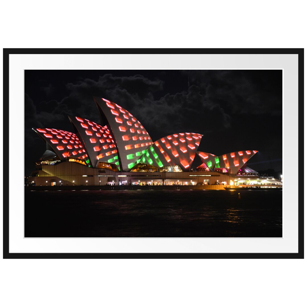 Gerahmtes Poster Sydney Opera House bei Nacht