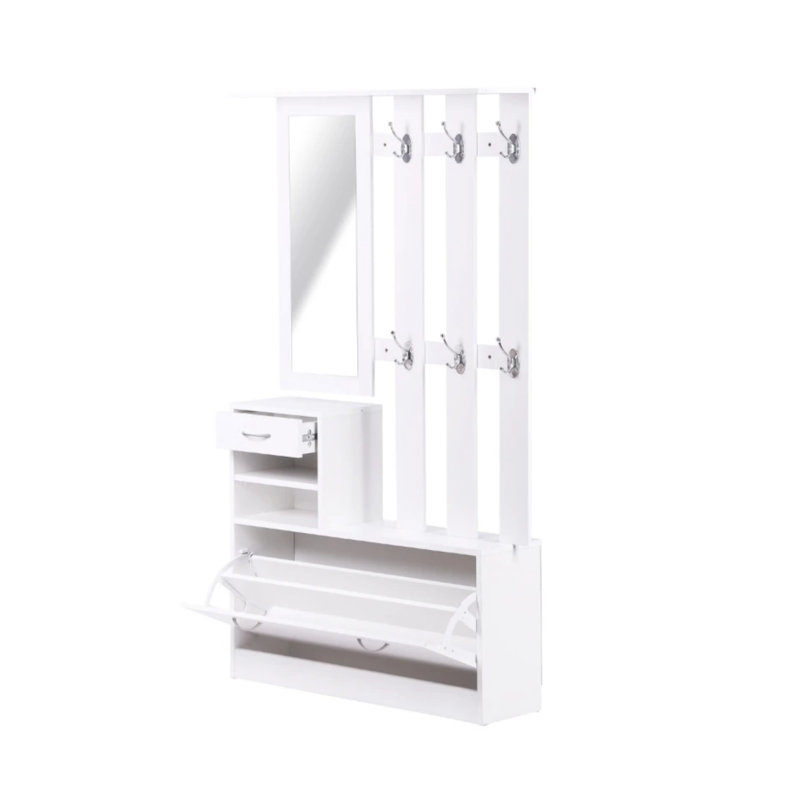 Spacious Cabinet With Shoe Cabinet, Hang Shelf, Mirror In Matte White Finish Large Capacity Bedroom