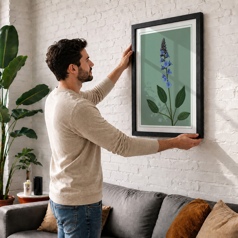 Purple Flower Spike Botanical - Framed Print, Unframed, A4 - 29.7 x 21.0 cm