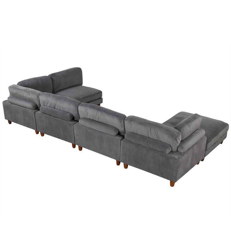 Canapé modulaire en L avec repose-pieds Rozana, Polyester gris