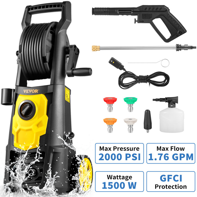 VEVOR 2000 PSI Electric Pressure Washer with Hose Reel and Foam Cannon
