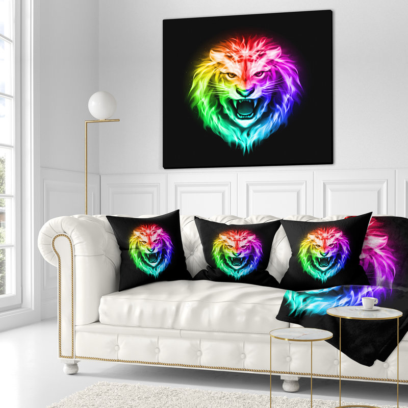 Coussin décoratif coloré avec lion de feu coloré