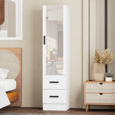 Wardrobe Armoire Closet With 2 Drawers And Mirror On The Door That Can Open From Either The Left Or Right. by Ebern Designs