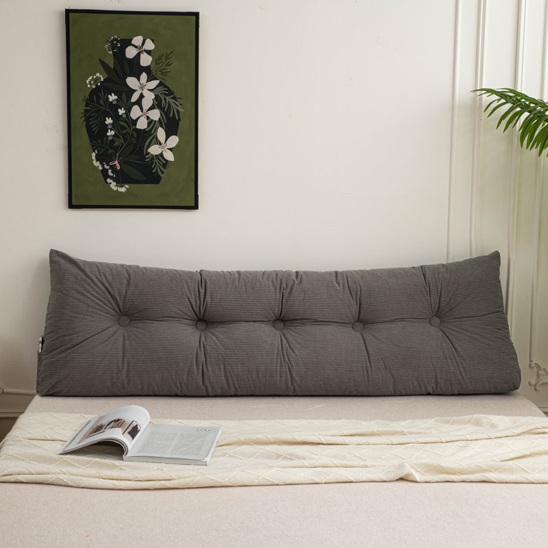 Coussin de tête de lit triangulaire en velours côtelé pour lit, canapé et lit de jour, Gris