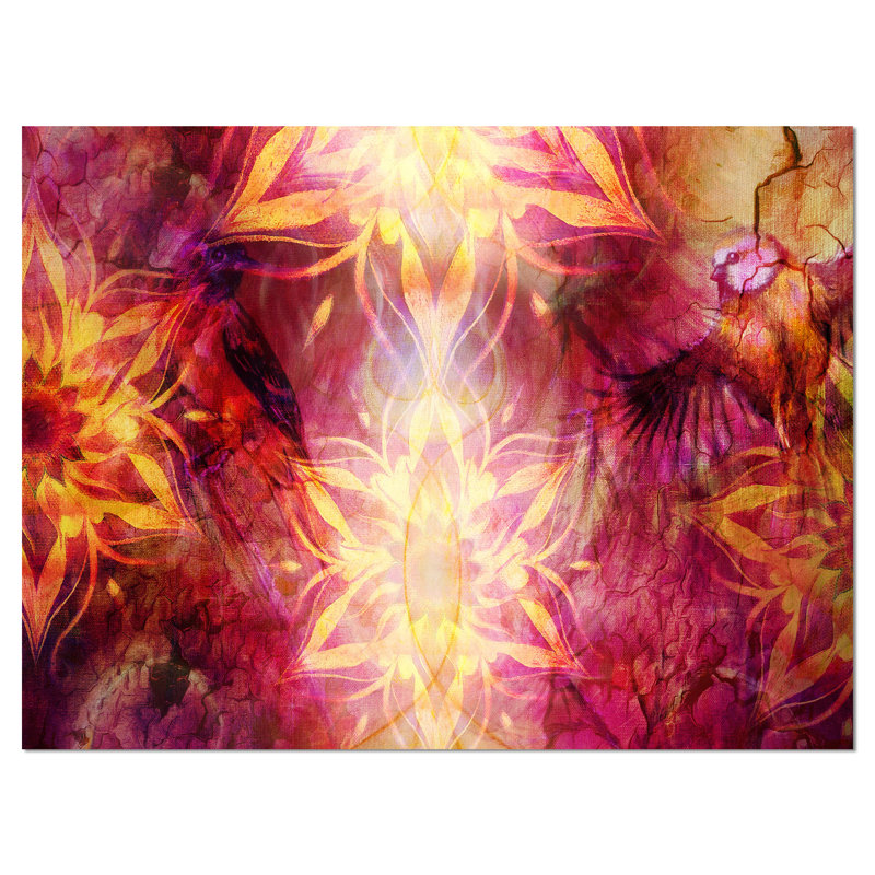 «Titmouse Birds and Golden Mandala», impression, H 30 po x l 40 po x P 1,5 po, Toile tendue