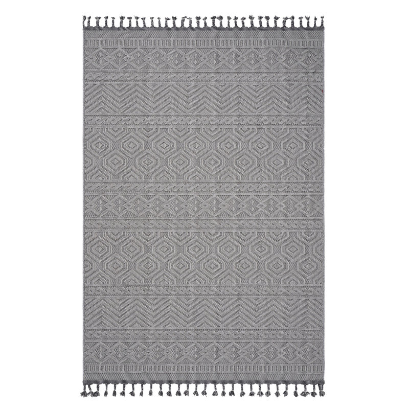 Tapis tissé à la main et motif géométrique blanc 8 x 10 - sans teinture, idéal pour un usage quotidien intérieur / extérieur
