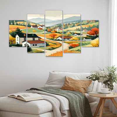 «Autumn in Pittoresque Mountain Town», art mural 5 pièces